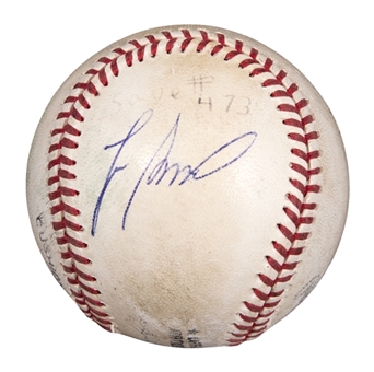 1996 Lee Smith Game Used/Signed Career Save #473 Baseball Used on 6/28/96 (Smith LOA)